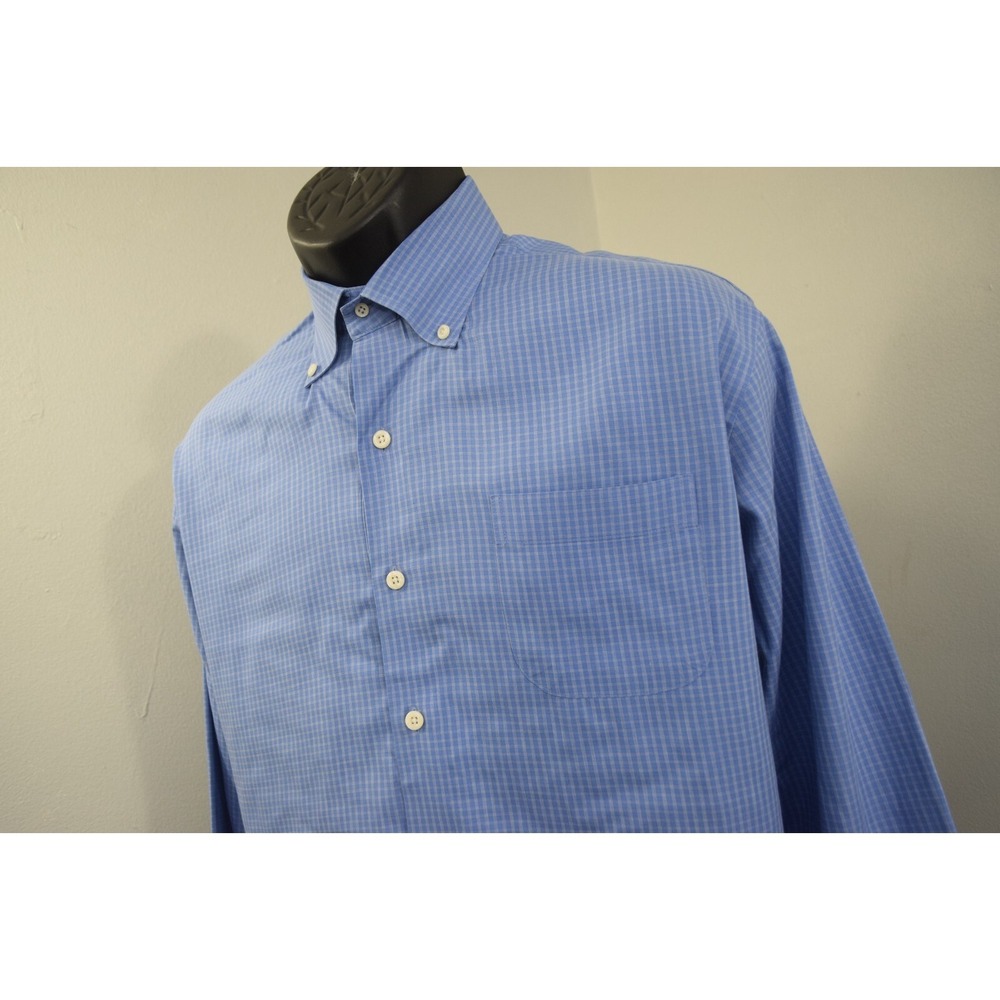 Peter Millar Golf Dress Shirt Blue Plaid Long Sleeve Stretch Mens Size Large